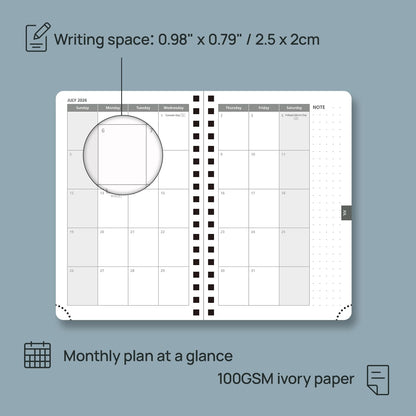 POPRUN 2026 Planner (Pocket Size 4''x 6.25'' Wire-Bond Hard Cover) Calendar Weekly and Monthly (Jan.2026-Dec.2026) Small Planner with Hourly Time Slots, for Purse, 100 GSM - Orange