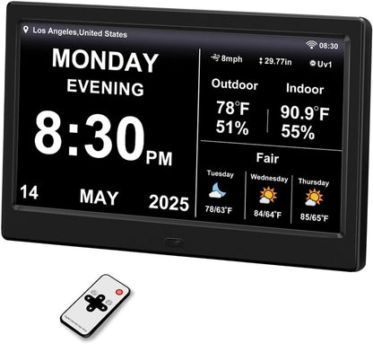 2025 Digital Clock with Weather Forecast & Temperature/Humidity Large Display,Auto Time Sync, Custom Alarms & Medication Reminders, Elderly Memory Loss