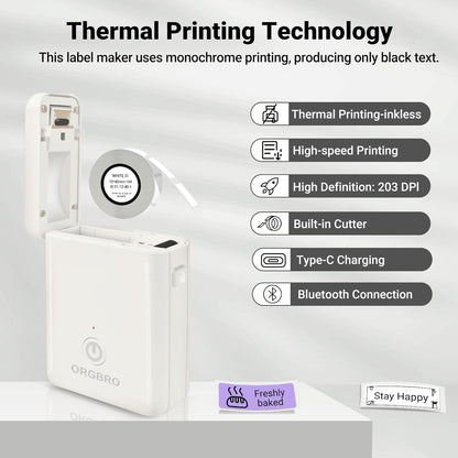 ORGBRO Label Maker Machine with Tape, X1 Portable Bluetooth Mini Label Printer, Support Pre-Cut & Continuous Label, Wireless Small Label Makers with Versatile App for School Home Office Organization