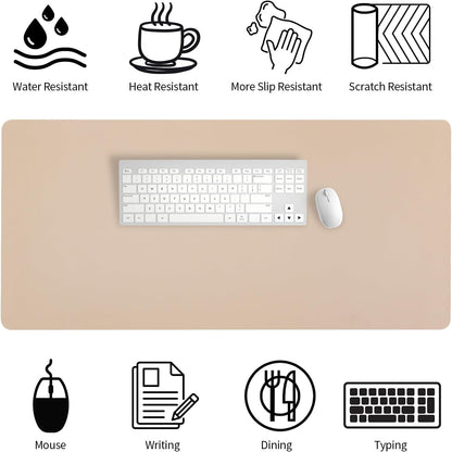 Bloss Extra Large Leather Desk Mat 47.2" x 24" Non-Slip Dressing Table Cover Protector, Waterproof Student Study Desk Mat, PU Leather Computer Writing Desk Pad for Home Office and Decor - Beige