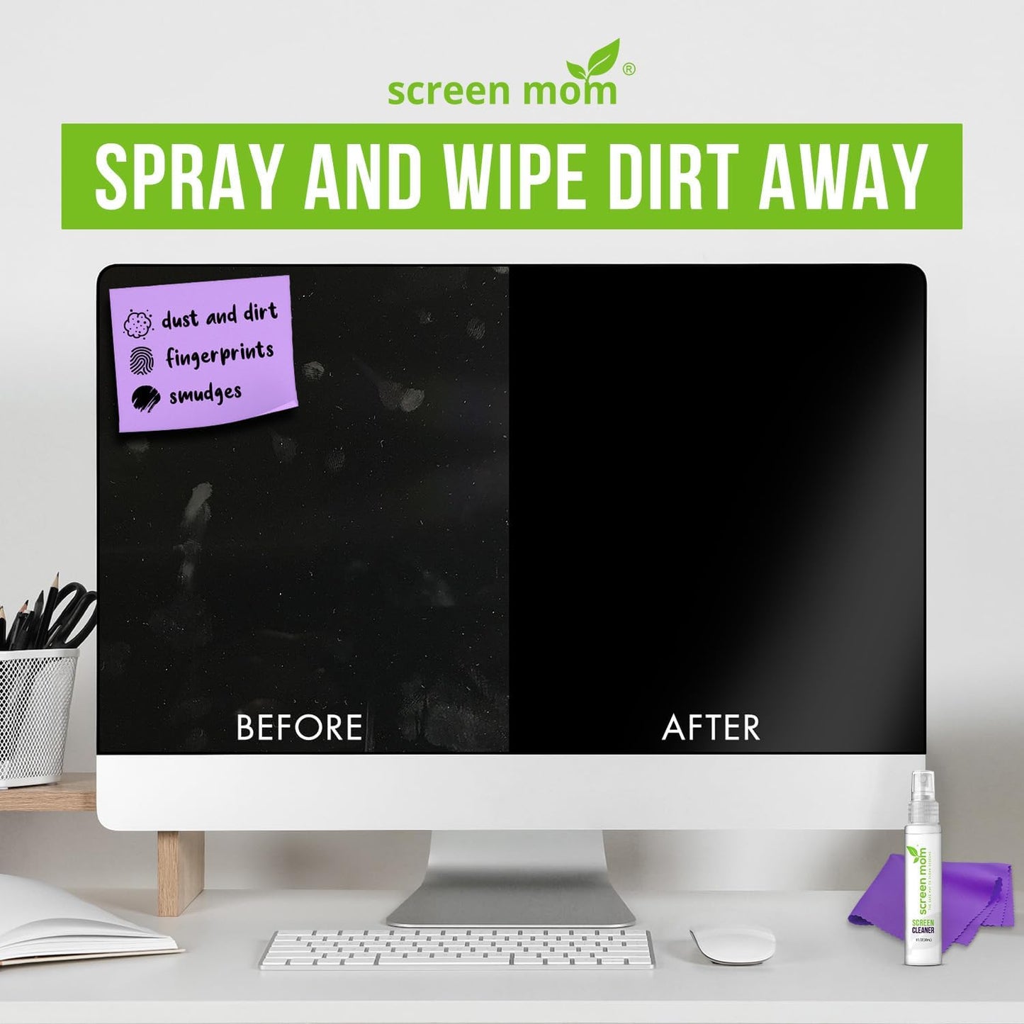 Screen Cleaner Spray and Microfiber Cloths 3-Pack (3x1oz) by Screen Mom-Screen Cleaner Spray and Wipe for TV, Computer, Phone, iPad, Car Screen Cleaning Kit Electronic Cleaner Spray