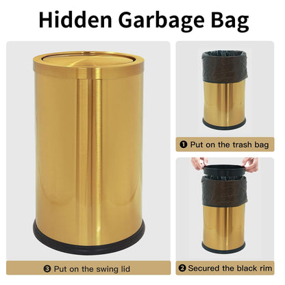 Brushed Gold Bathroom Trash Can with Swing Lid 4.7Gallon,Stainess Steel Garbage Can Trash Bin Wastebaskets for Kitchen,Office,Bedroom (Gold, 4.7 Gallon)