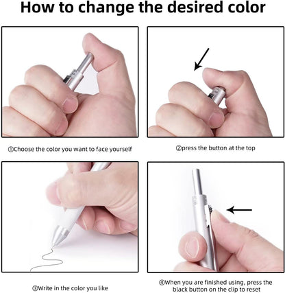 YOUMI Multicolor pen 4 in 1 Multifunction Pen with Metal Cased 0.5mm Mechanical Pencil Red Ballpoint Pen Blue BallpointPen and Black Ballpoint Pen Gift for Journaling (Silver)