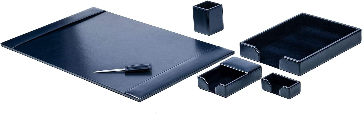 Dacasso Navy Blue 6-Piece Leather Desk Set, Bonded Leather, 30 x 18 x 4, DF-5001