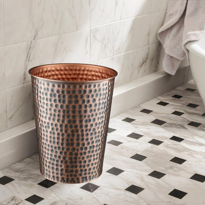 Monarch Abode Copper Hand Hammered Metal Wastebasket for Home Office Bedroom, Decorative Waste Basket, Modern Bathroom Garbage Can, Durable & Decorative Trash Bin, Antique Copper Bathroom Trash Can