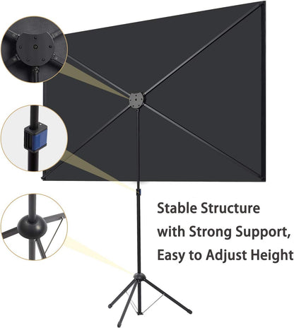 Portable Projector Screen with Stand, Outdoor Movie Screen, 80 Inch 16:9, Light-Weight, Mobile and Compact, Easy Setup and Carrying, Projection Screen with 1.2 Gain Glass Fiber, Idea for Home Cinema.