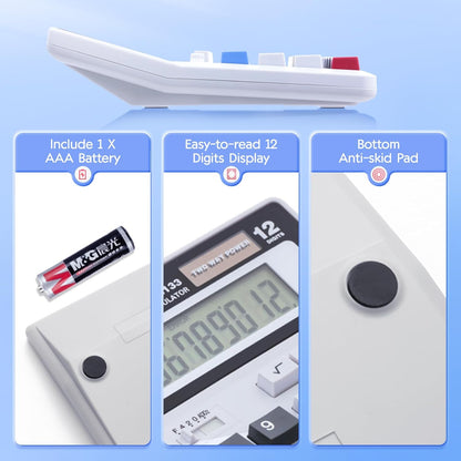 M&G Desk Calculator 12 Digit Extra Large LCD Display, Dual Solar Power and Battery, Accounting Calculator with Big Button, Battery Include, Perfect for Office Business Home Daily Use
