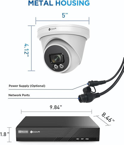 4COVR PoE Security Camera System Outdoor, 8X 5MP 110° Wide View Angle IP67 Dome IP Camera with Audio, 4K 8 CH NVR 2TB HDD, AI Human Vehicle Detection & Night Vision, 24/7 Recording, LY97SA5M0808-1
