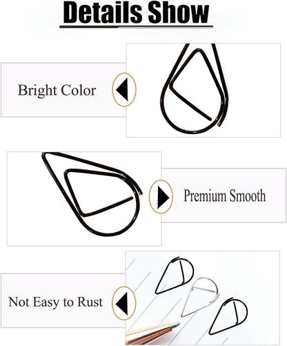 200 Pcs Teardrop Paper Clips Bulk,Stainless Steel Rust-Resistant Paperclips for Wedding Invitations, 3X Stronger Hold with Mirror Polish (Silver + Black, 1inch)