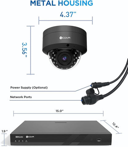 4COVR PoE 32 Channel Security Camera System AI Human Vehicle Detection, 24Pcs 5MP IK10 Vandal-Proof Dome IP Camera IP67 with Mic, 4K UHD NVR 8TB HDD, Commercial Surveillance Outdoor, LY54AB5M3224