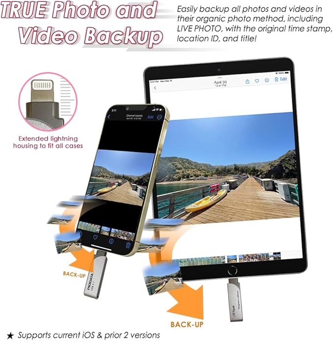 iXflash 64GB MFi Certified Lightning & USB Type A Flash Pen Drive for iPhone/iPad/Mac/PC External Storage Memory Photo Stick