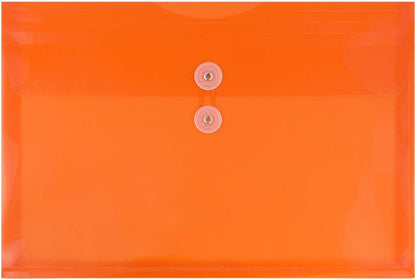 JAM PAPER Plastic Envelopes with Button & String Tie Closure - Letter Booklet - 9 3/4 x 13 - Orange - 12/Pack