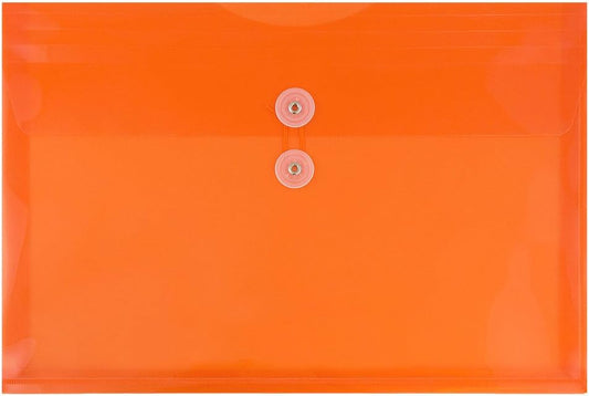 JAM PAPER Plastic Envelopes with Button & String Tie Closure - Letter Booklet - 9 3/4 x 13 - Orange - 12/Pack
