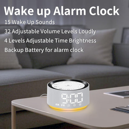 Brown Noise Machine Bedroom Alarm Clock Sound White Noise Machine Night Light with 30 Sleeping Sounds for Baby Kids Adults 2 Alarms Backup Battery 32-Level Vol 15 Wake up Sounds for Mild Heavy Sleeper
