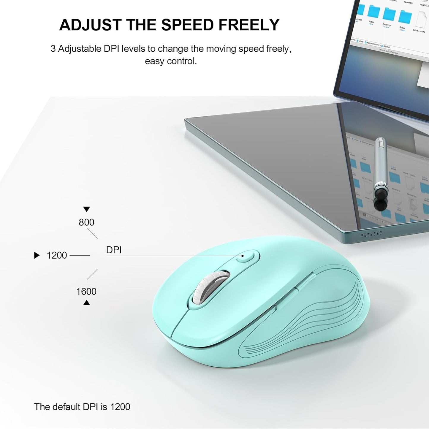 WisFox 2.4G Wireless Mouse for Laptop, Ergonomic Computer Mouse with USB Receiver and Type-C Adapter, 3 Adjustable Levels DPI, 6 Button Cordless Wireless Mice (Mint Green, 1 Pack)