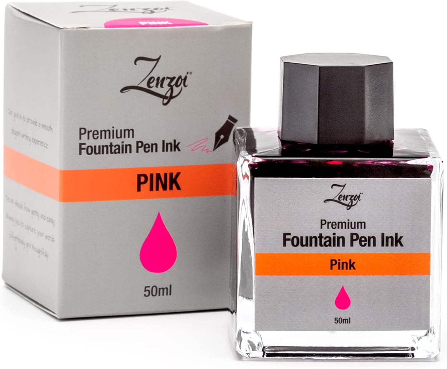 ZenZoi Fountain Pen Ink Bottle 50ml | Premium Designed Bottled Ink for Fountain Pens – Suitable for Calligraphy and All Branded Pens | Quick Drying and Smooth Flow Writing Experience (Pink)