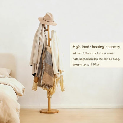 Bamboo Cactus Coat & Clothes Rack Stand, Standing Freestanding Clothing Racks with 6 Hooks for Adults & Kids, Heavy Duty Modern Entryway Living Room Bedroom Corner Coat Rack cactus-2