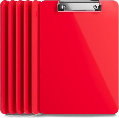 Plastic Clipboards (Set of 6) Multi Pack Clipboard (Red) Strong 12.5 x 9 Inch | Holds 100 Sheets! Acrylic Clipboards with Low Profile Clip | Cute Aesthetic College School Supplies for Girls and Boys