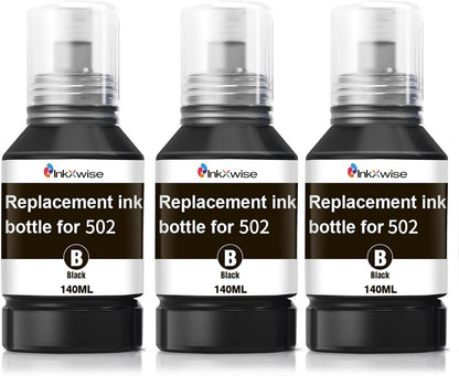 Compatible Replacement for 502 Pigment Black Ink Refill Bottles Replacement for Epson 502 Ink for Ecotank ET 2850 ET 3850 ET-4760 ET-2760 ET-3830 ET 15000 ET-3843 Printers (Black, 3-Pack)