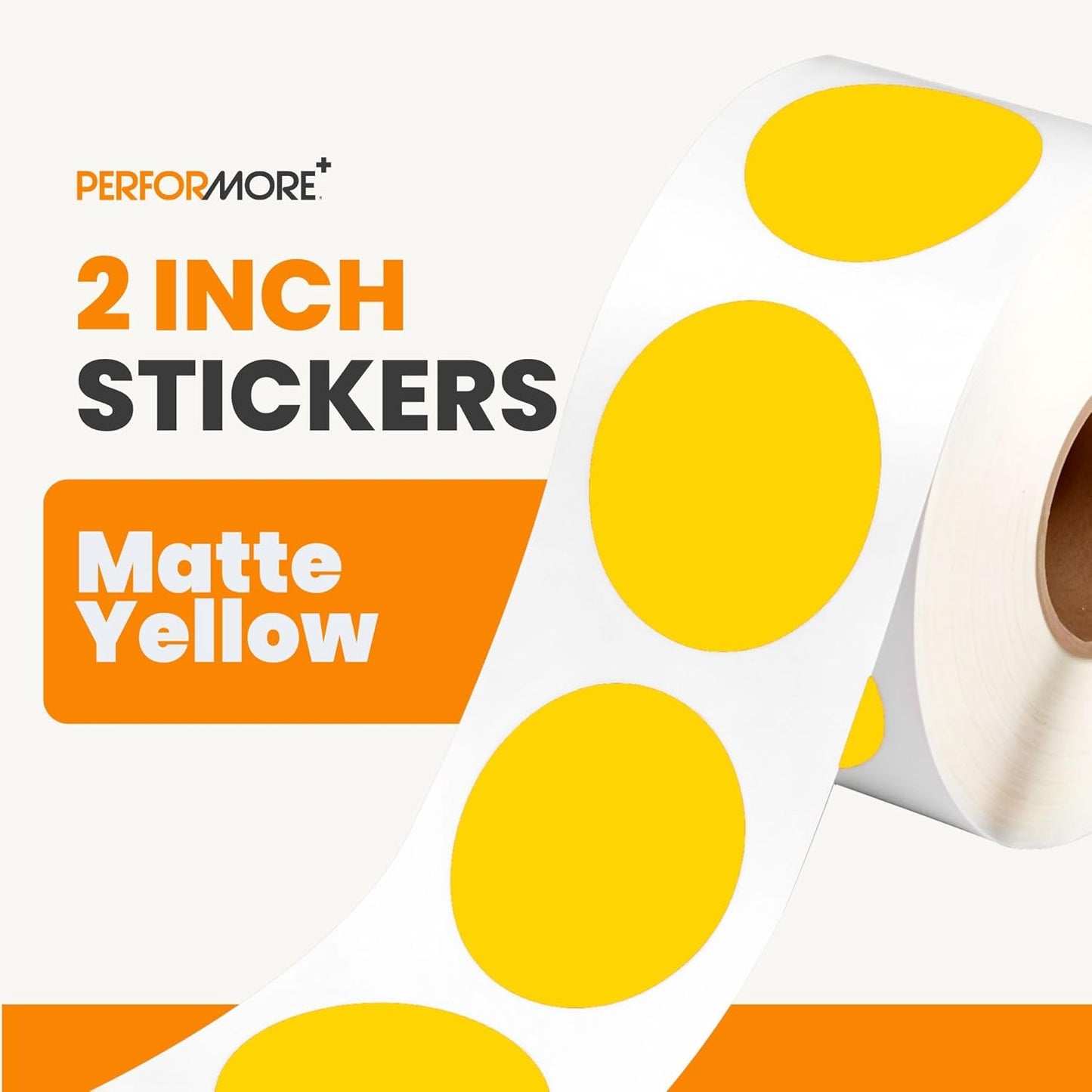 Performore 2 Inch Dot Matte Yellow Color Code Labels for Color Coding and Organization, Round Coloured Easy to Peel, Strong Self Adhesive Dot Stickers, 500 Stickers Per Roll