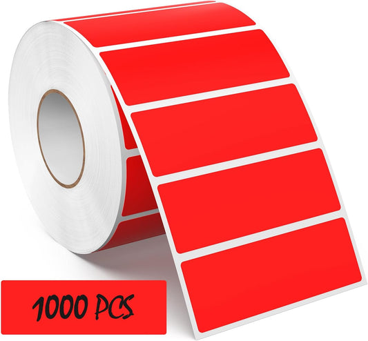 3 × 1 Inches Red Rectangle Color Coding Labels 1000 PCS, Self-Adhesive Writable Waterproof Vinyl Blank Sticker Roll for Office Home School Business