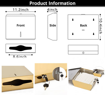 Comercial Paper Towel Dispenser Wall Mount, Stainless Steel Hand Towel Dispenser with Lock, Trifold/C Fold Paper Towel Holder for Bathroom Kitchen Office Public Places, Large Capacity Tissue Holder