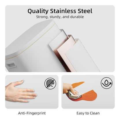 KUK 13 Gallon Kitchen Trash Can with Lid, 50L/13Gal Office Step Garbage Can for Home, Kitchen, Laundry Room, Office, Brushed Stainless Steel, White