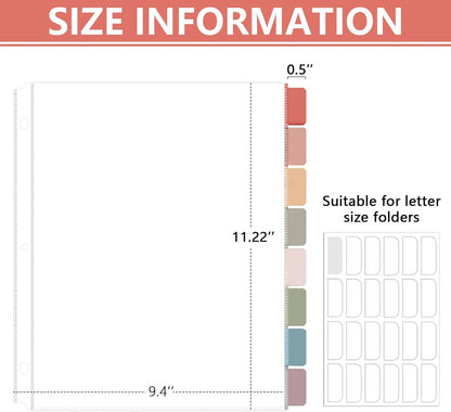 8 Set of 64 Pack Clear Binder Sheet Protectors for 3 Ring Binder Plastic Page Protector with 8 Tabs,Insertable Index Page Divider 8.5x11 Inch(Vintage)