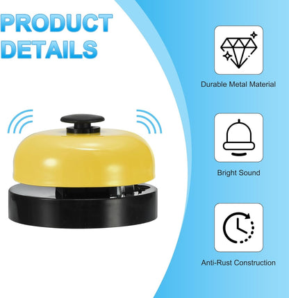 PATIKIL 6 Pcs Desk Call Bell 2.5" Dia with Metal Anti-Rust Construction Black/Yellow