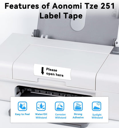 TZe-251 24mm .94 Laminated White Tape Compatible for Brother PT-P610BT Label Maker, TZe251 TZ-251 24mm 1 Inch for Brother P-Touch PTD600 PT-D710BT PT-P750W PT-P700 PT-E560 Label Maker,5-Pack