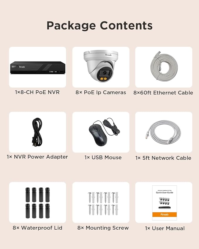 Security Camera System PoE, 8X 4MP Wired Bullet IP Cameras Outdoor Built-in Microphone, AI Human Vehicle Detection, 5MP 8CH NVR with 2TB HDD, Smart Color Night Vision, PD93BA0808-4MD