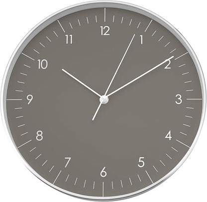 LUUK LIFESTYLE Silent Quartz Wall Clock, Nordic and Minimalist Design, Interior Decoration for Living Room, Kitchen, Bedroom, Dark Grey and Silver