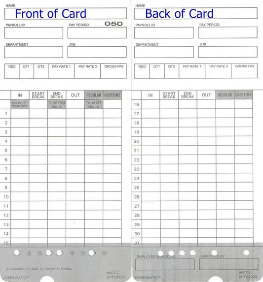 400 uPunch HN4000 Time Cards Also for HN2000, HN2500, HN4500 Calculating Time Clock HNTC2 UPTC2000 COMPUMATIC Compatible