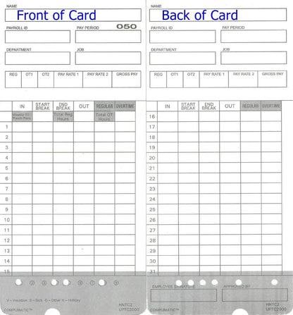 300 Time Cards for uPunch HN2000, HN2500, HN4000, HN4500 AutoAlign Calculating Time Clock and More HNTC2 UPTC2000 COMPUMATIC Compatible