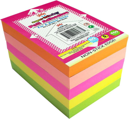 Full Adhesive Sticky Notes 3 x 2 in, Bright Colors, Colorful Small Sticky Notes Full Adhesive Back Self-Stick Note Pads for Office, School Supplies, 80 Sheets/Color, 5 Colors/Pack, 400 Sheets Total