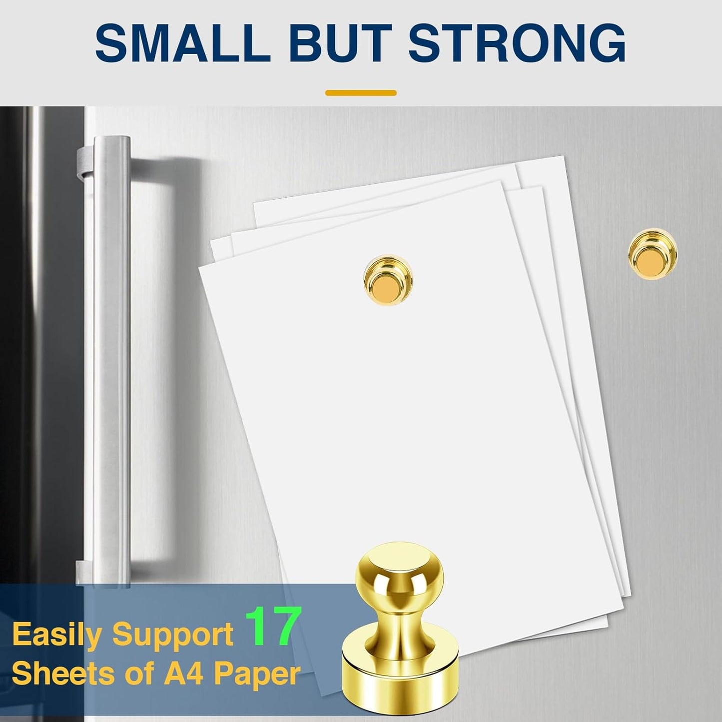 MIKEDE Fridge Magnets - 15 Pcs Gold Neodymium Push Pins for Whiteboard, Office, School & Classroom