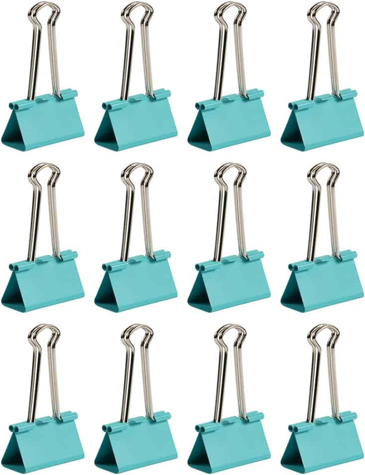 JAM PAPER Colorful Binder Clips - Large - 1 1/2 Inch (41 mm) - Teal Binderclips - 12/Pack