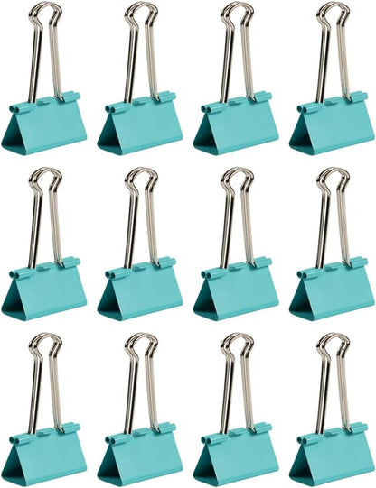 JAM PAPER Colorful Binder Clips - Large - 1 1/2 Inch (41 mm) - Teal Binderclips - 12/Pack