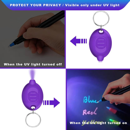 Invisible Ink Pen, Spy Pen with 9 PCS Mini UV LED Keychain Flashlight, Disappearing Ink Magic Pens with Black Light Markers for Secret Notes, Fit for Christmas Halloween Holiday Gifts (9 PCS)
