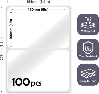 100Pcs Clear Large Labels for Storage Bins,6x4 Inch Removable Labels,Large Labels for Blank Box,Strong Adhesive Tear Resistant No Residue Blank Labels (Trasparent)