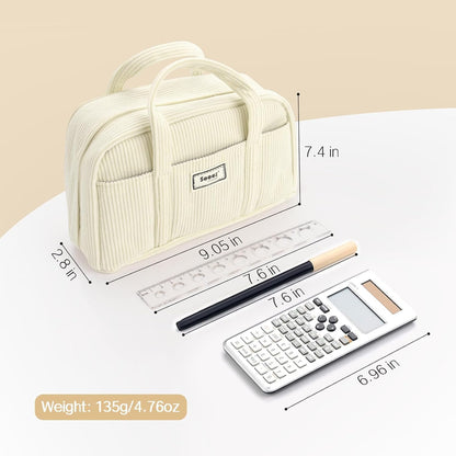 Sooez Large Pencil Case Pouch, Extra Big Pencil Bag with 5 Compartments, Pen Bag Wide Opening, Soft Waffle Pencil Pouch Organizer with Zipper, Cute Aesthetic School Supplies for Teen Girls-Coral