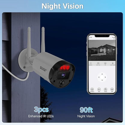 【90 Days Storage】 Outdoor Wireless Security Camera System, Wireless Cameras for Home Security, WiFi Video Surveillance, Home Security Cameras Systems
