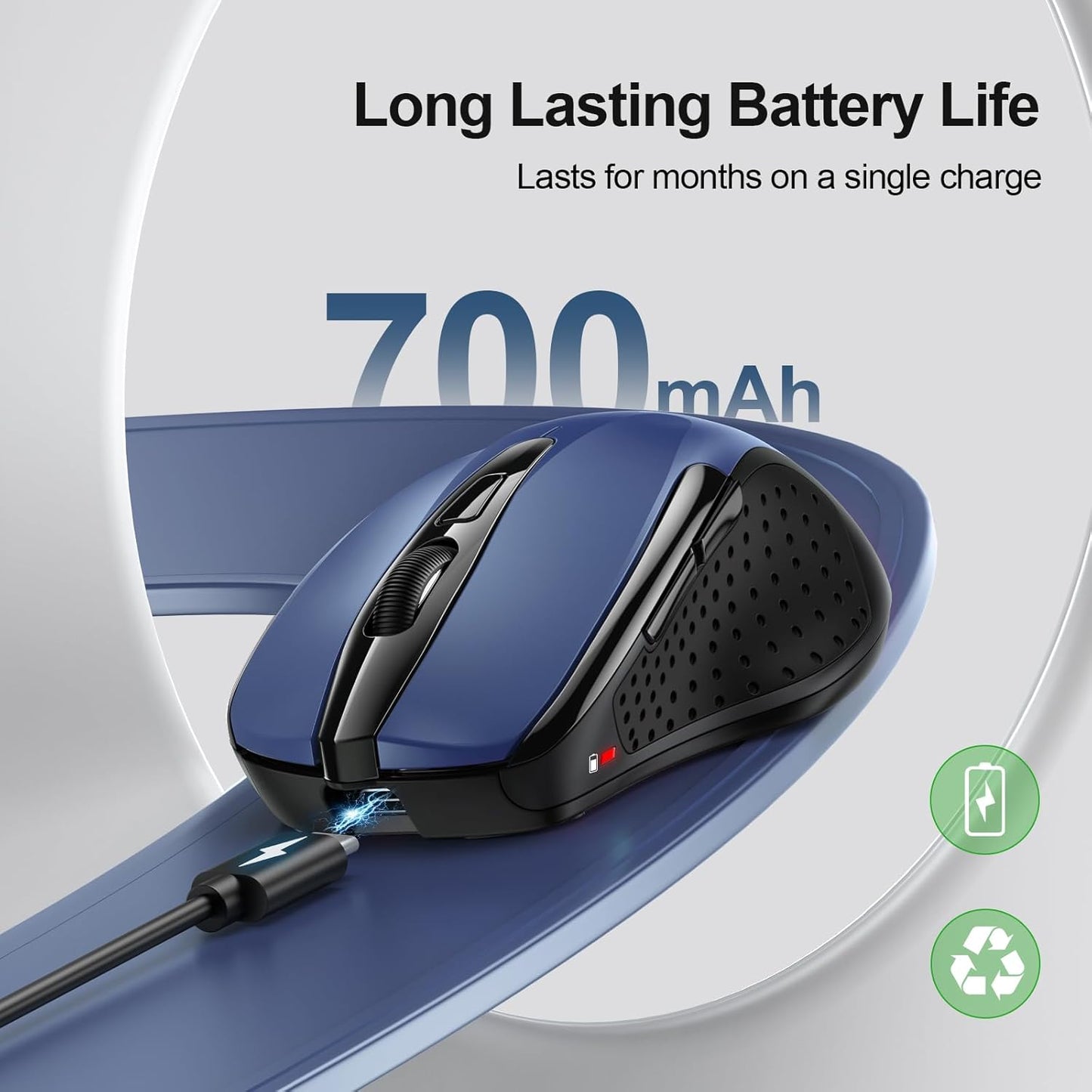 TECKNET Wireless Mouse (BT5.0/3.0 & 2.4G) Rechargeable 4800 DPI Silent USB A & Bluetooth Mouse 6 Buttons, Wide Compatibility - Blue