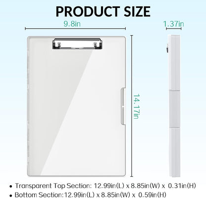 Sooez Clipboard with Storage, Heavy Duty Cleaview Clip Boards 8.5x11 with Dual Storage, Dry Erase Plastic Nursing Clipboard, High Capacity Clipboards Folder for Teacher Nurse, School & Office Supplies