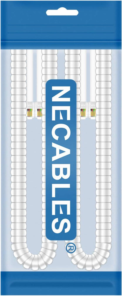 NECABLES 2Pack Phone Cord for Landline Telephone Handset Cord Curly Coiled Phone Cable RJ9 4P4C Male to Male White