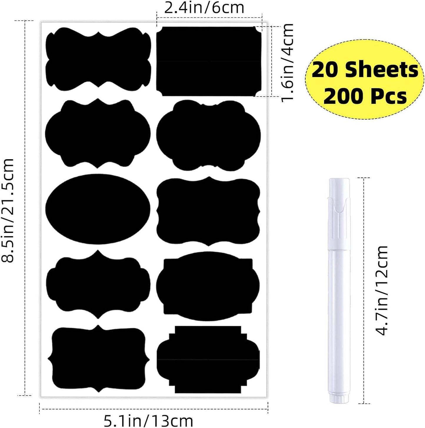 200 Pcs Chalkboard Labels,Reusable Labels with 1 Liquid Chalk Markers Removable Labels,Suitable for Mason Jars Storage Boxes Food Containers Storage Jars Kitchen Food Spice Storage(Black)