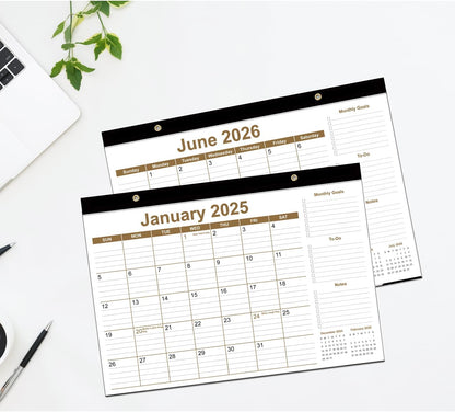Desk Calendar 2025-2026 - 18 Months Calendar from January 2025 to June 2026, Desk Calendar 2025 with Thick Paper, 12" x 17", Brown