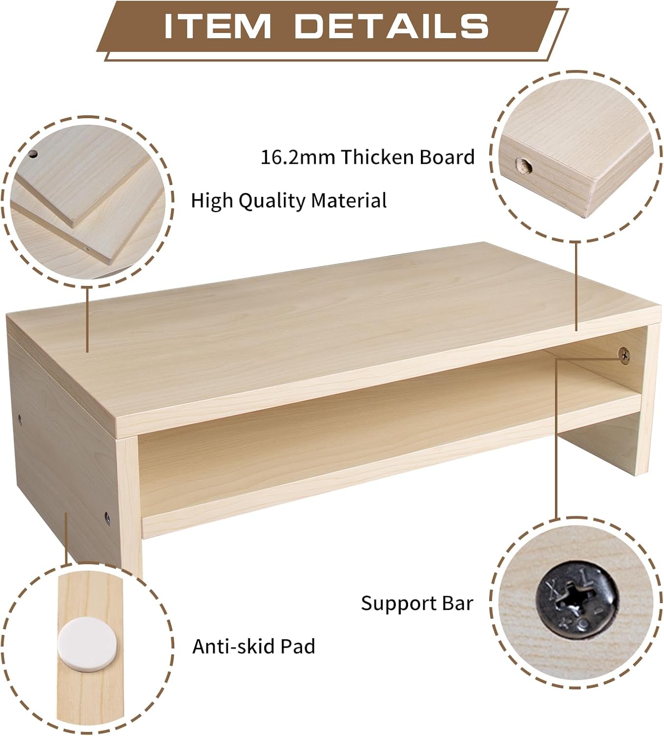 Monitor Stand Riser, 2 Tier Computer Stand, Desk Organizers and Accessories, Desktop Shelf with Storage for TV Screen PC Printer (Oak-18.9inch)