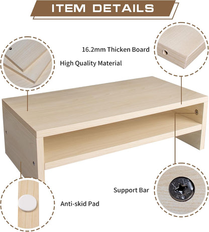 Monitor Stand Riser, 2 Tier Computer Stand, Desk Organizers and Accessories, Desktop Shelf with Storage for TV Screen PC Printer (Oak-18.9inch)