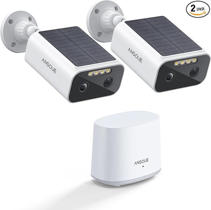 Solar Security Cameras Wireless Outdoor, 2-Cam-Kit, 2K Home Security Camera System, 365-Day Battery Life, No Subscription Fee, Easy to Install, Color Night Vision, Local Storage